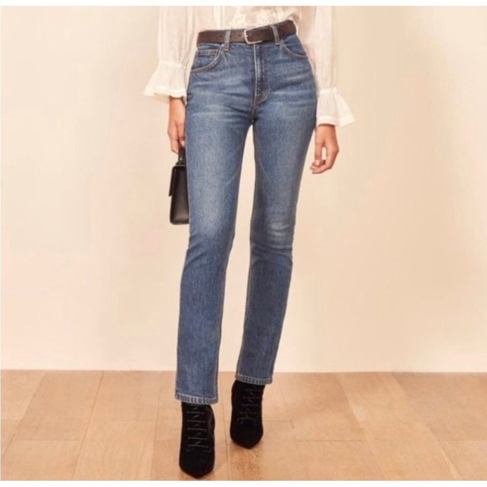 Reformation Liza Ultra High Rise Straight Leg Cropped Jeans Icarian Blue 26